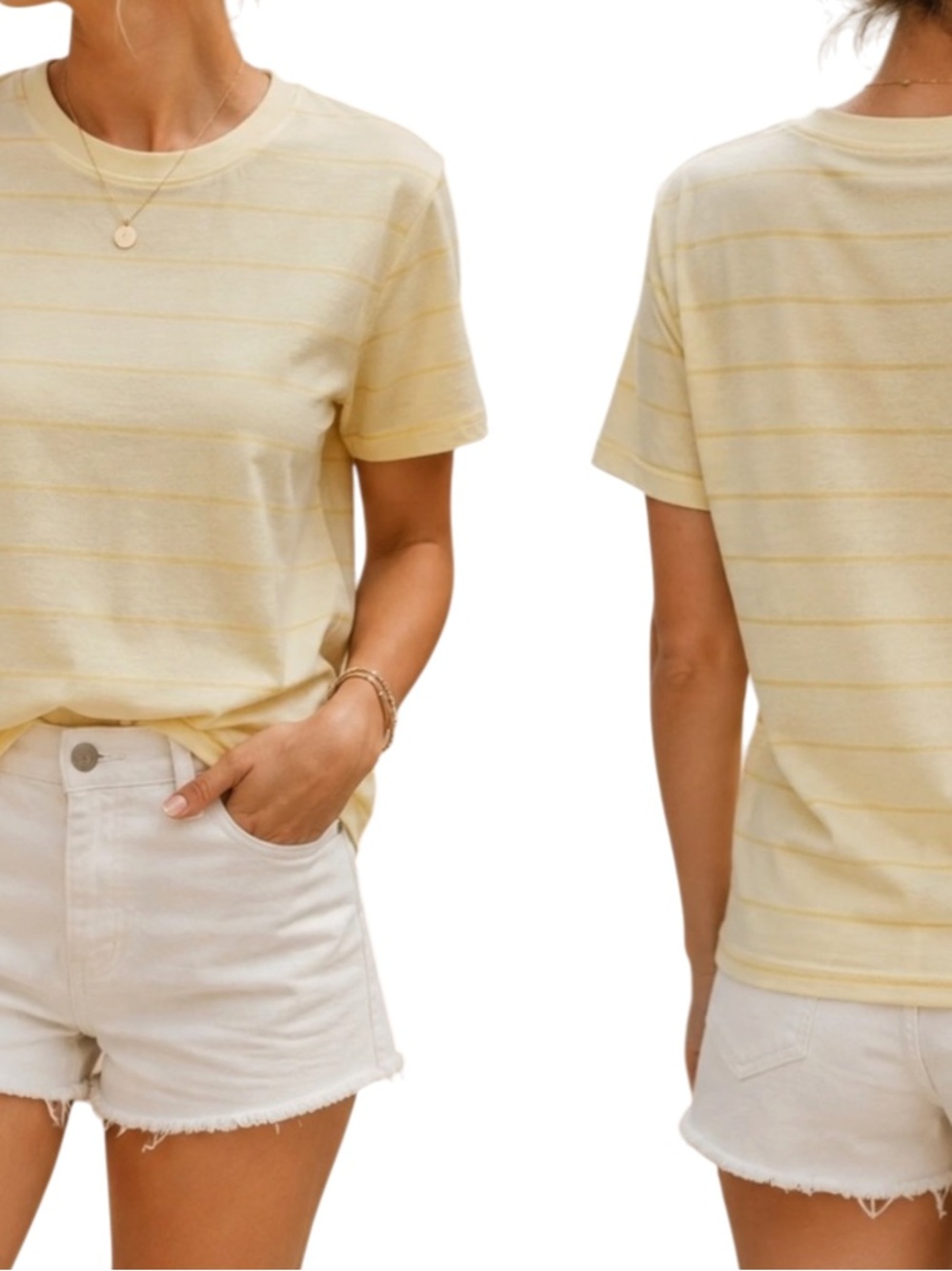 Everlane Organic Cotton Soft Yellow Striped Crewneck Tee NWT